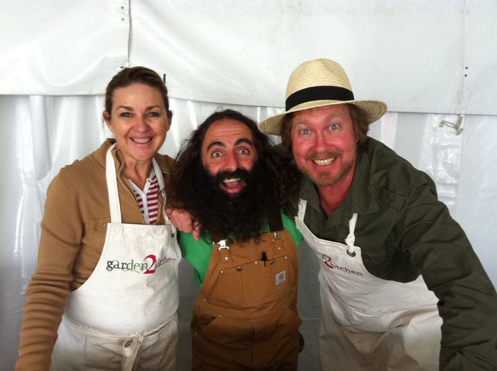 New ABC TV host Costa Georgiadis with Organic Gardener's Julie Ray & Phil Dudman